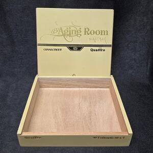 Aging Room Quattro Connecticut Empty Wood Cigar Box 8" x 9" x 2"